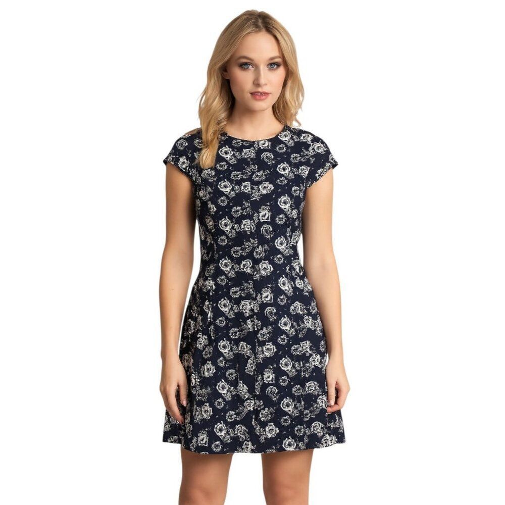 Gap Dress Navy White Floral Linen SHORT SLEEVE WOMAN'S WOMEN'S SIZE 2